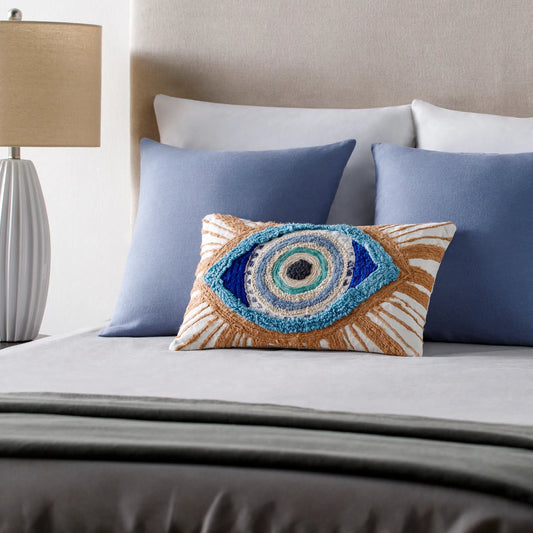 Europa Pillow - 13830 by Surya in sky blue, dark blue, camel, black, denim, medium green. Made from 100% cotton in a eclectic & global style.