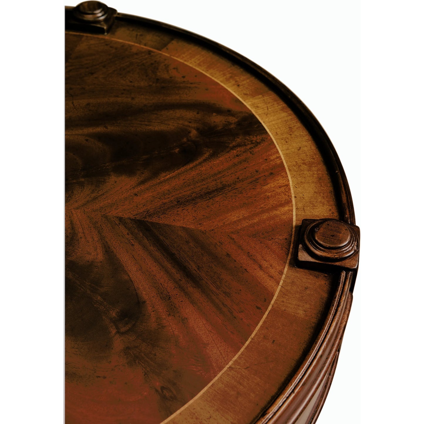 006 SR-846111 | Closeup | Regency Mahogany Round Side Table by Jonathan Charles in brown and medium antique mahogany. Made from acacia in a traditional style.
