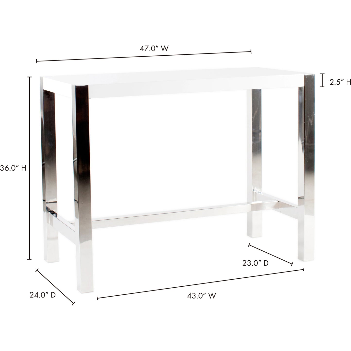 004 SI-2122053 | Lifestyle | Riva Counter Table by Moe's Home Collection in white. Made from high-gloss lacquer, stainless steel base, mdf in a modern style.