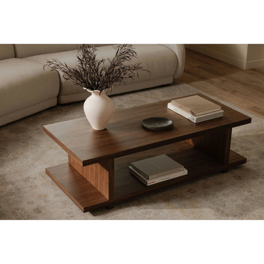 Miri Coffee Table by Moe's Home Collection in brown and pu. Made from walnut veneer, mdf in a traditional style.