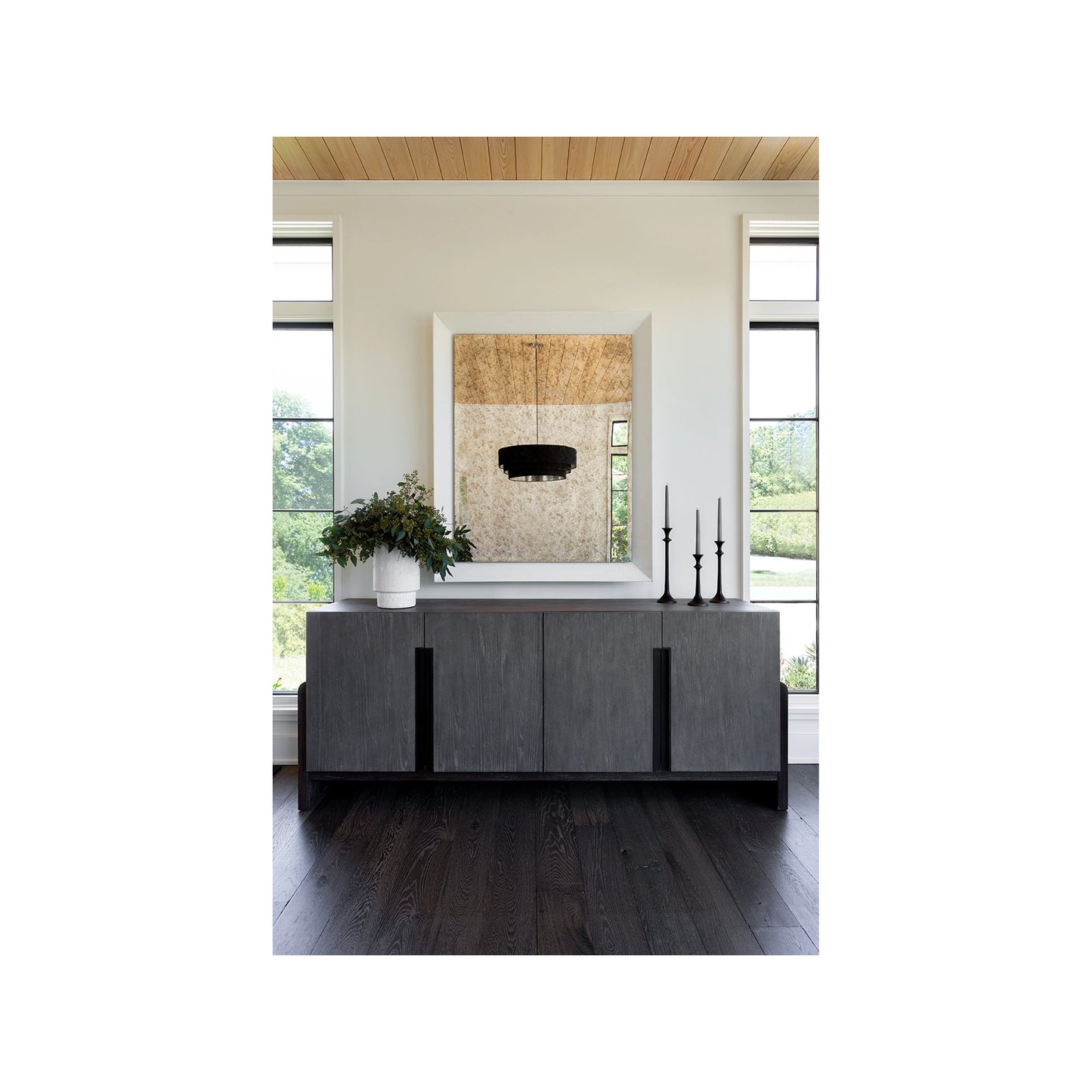 004 SI-2062473 | Lifestyle | Erinn V X Universal Valen Antiqued Mirror by Universal Furniture in ivory. Made from 80% polyurethane, 20% polyester in a modern style.