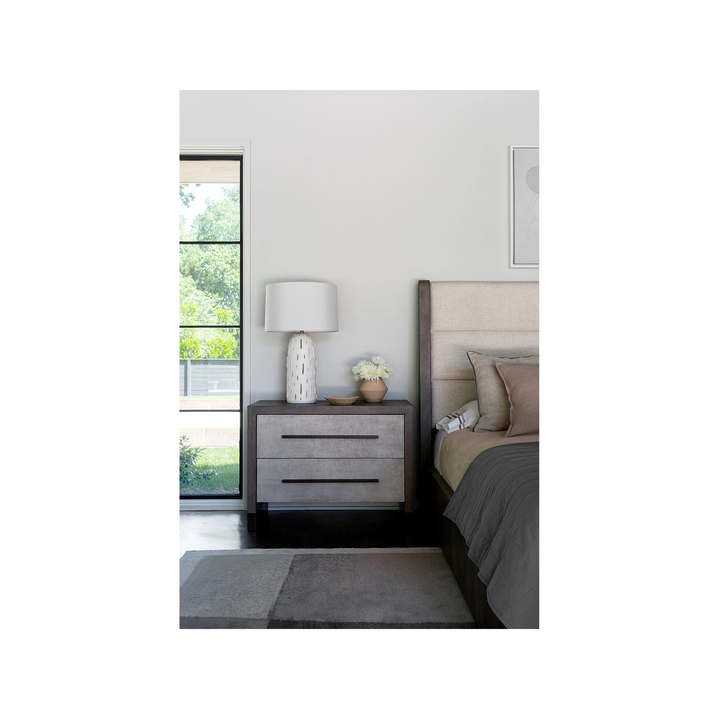 004 SI-2062475 | Lifestyle | Erinn V X Universal Vista Nightstand by Universal Furniture in weathered oak, textured linen. Made from unique in a modern style.