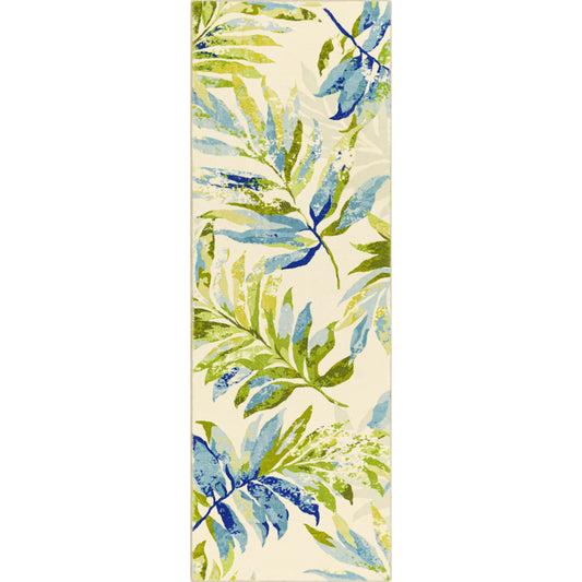 Erin Rug by Livabliss in cream, blue, mustard, olive, aqua. Made from 100% polyester in a modern style.