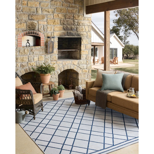 Easton ESN-08 Outdoor Rug by Loloi in ivory, denim. Made from 100% polypropylene in a unique style.