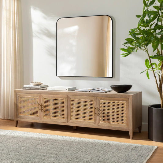 Etewah Media Console - 32768 by Livabliss. Made from top: wood, base: manufactured wood, base: rattan, base: wood in a cottage & farmhouse style.