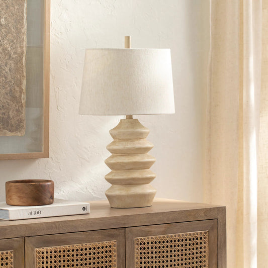 Arrietty Table Lamp - 492715 by Livabliss in cream. Made from body: resin, shade (outside): linen, shade (inside): polyester, finial: plastic in a modern style.