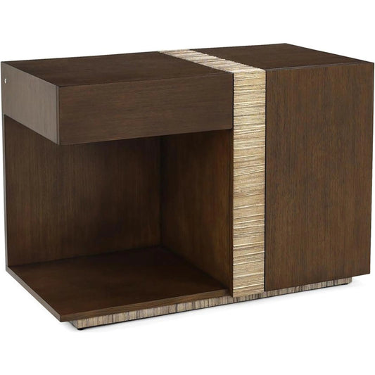 Elwood Nightstand by John-Richard in brown, light brown and english oak, valyrian gold. Made from beech wood, oak wood in a transitional style.