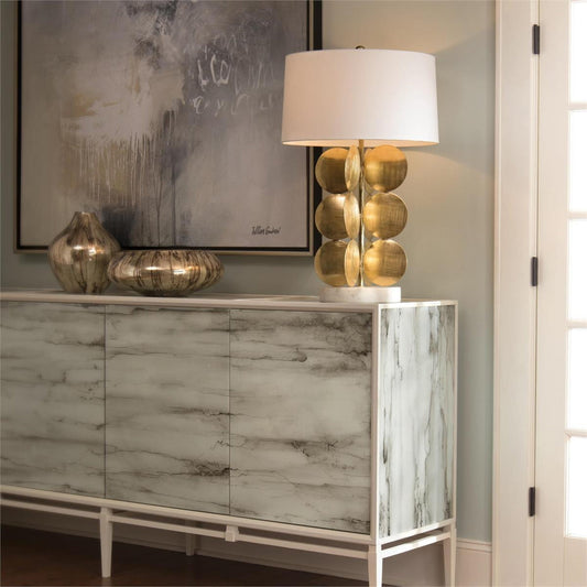 Carrera Cabinet by John-Richard in natural and white painted marble. Made from mdf, glass, steel in a coastal style.