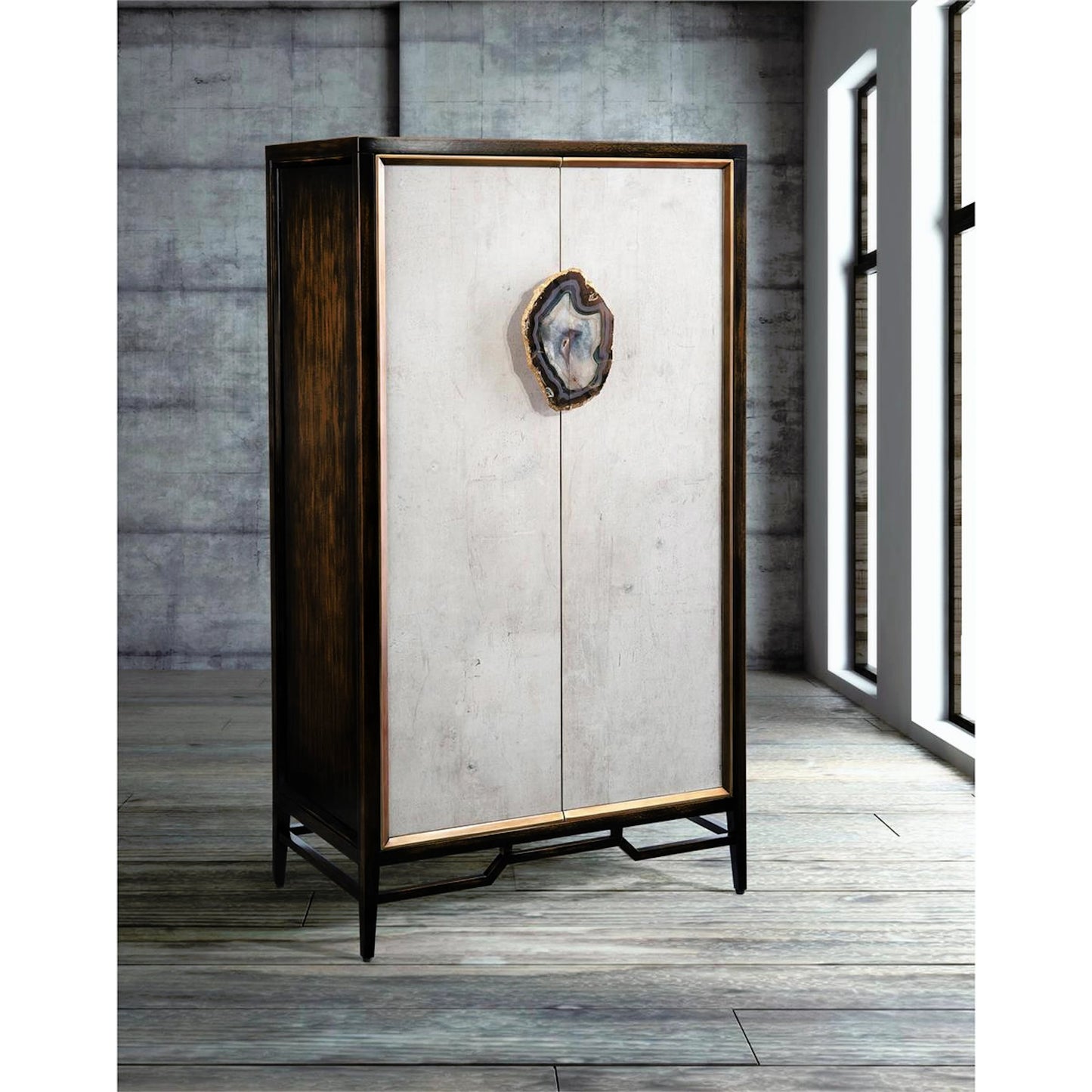 005 SR-862861 | Closeup | Anzu Cabinet by John-Richard in black, gold, walnut. Made from stone in a transitional style.