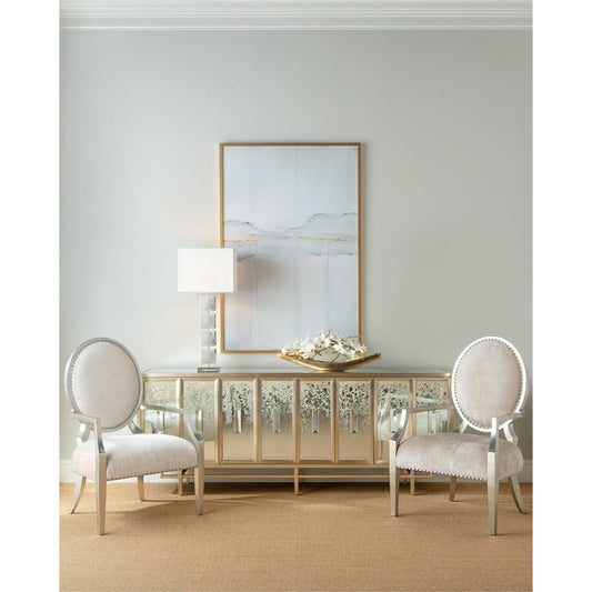 Miroir Sideboard by John-Richard in champagne, cream, gray, white. Made from steel in a transitional style.