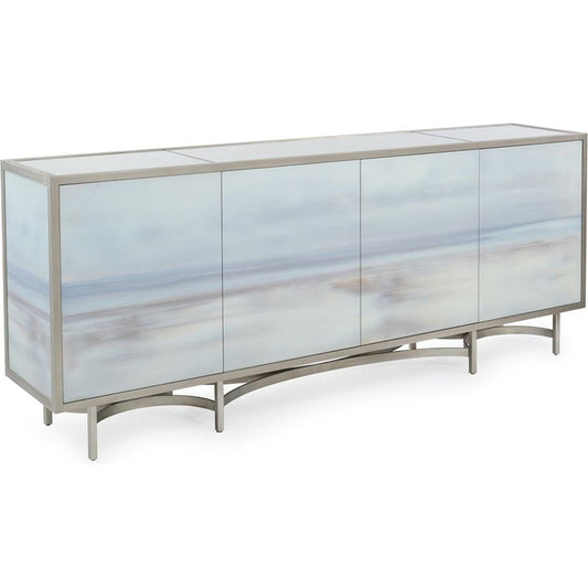 Simpatico Cabinet by John-Richard in pewter. Made from glass in a transitional style.