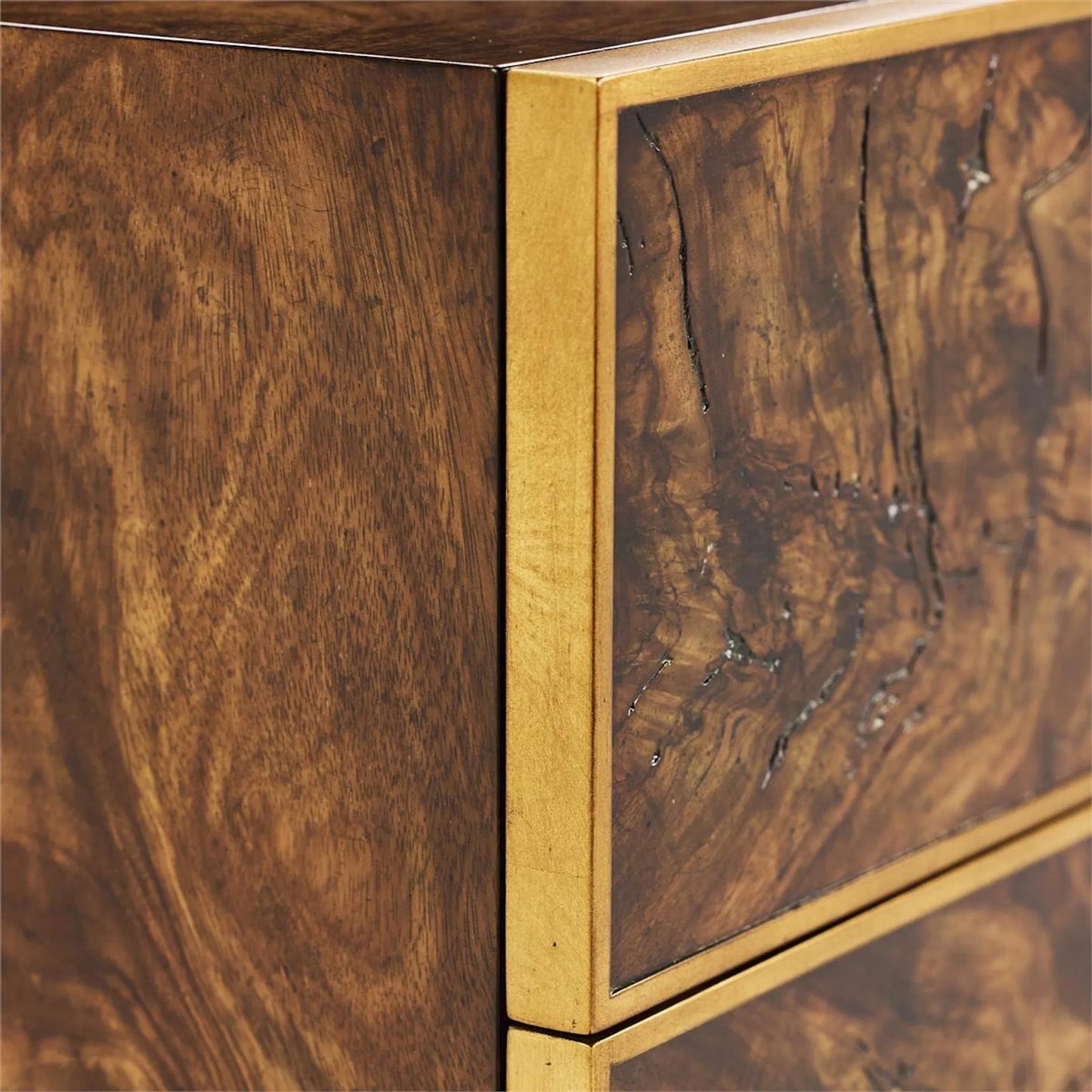 005 SI-2373375 | Closeup | Hestra Foor-Door Credenza by John-Richard in black and lucerne, antique gold. Made from unique in a traditional style.