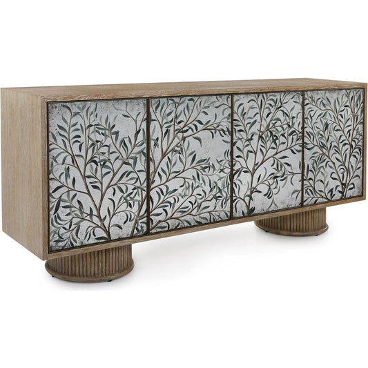 Olive Branch Four-Door Credenza by John-Richard in limed oak, old brass. Made from unique in a modern style.