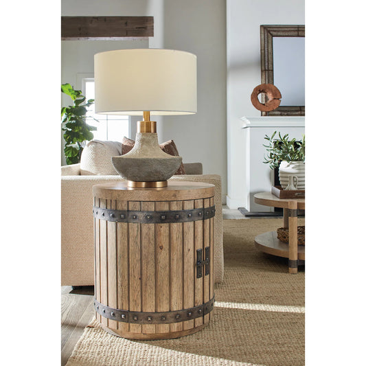 Vineyard Row Wine Barrel End Table by Hooker Furniture in light wood and sonoma. Made from unique in a transitional style.