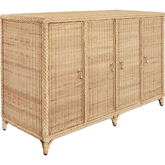 Evander Four Door Buffet by Worlds Away in fully wrapped rattan. Made from unique in a cottage & farmhouse style.