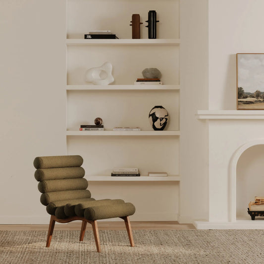 Arlo Accent Chair Performance Fabric by Moe's Home Collection in dark green. Made from upholstery: 100% polyester, ash wood legs, high density foam seat, plywood, metal frame in a eclectic & global style.