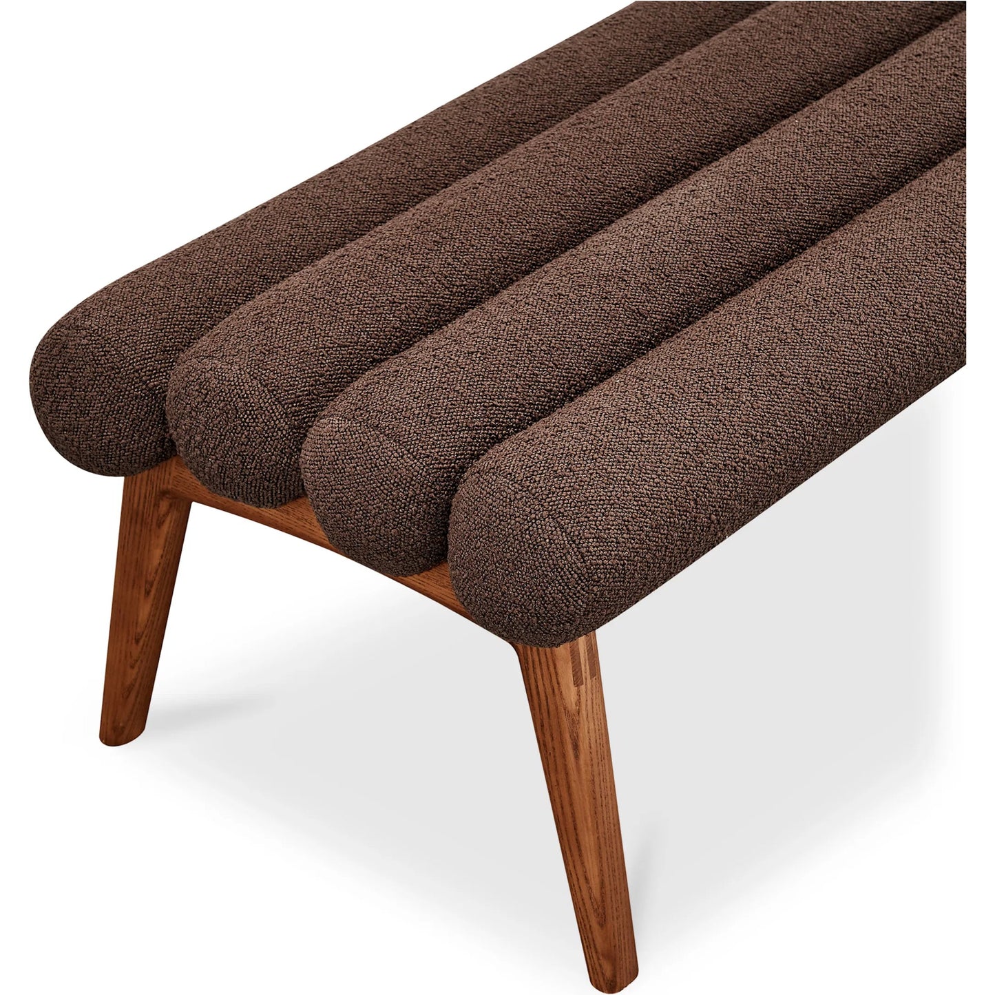 005 SI-2253597 | Closeup | Arlo Bench Performance Fabric by Moe's Home Collection in dark green and walnut. Made from upholstery: 100% polyester, ash wood legs, high density foam seat, plywood, metal frame in a unique style.