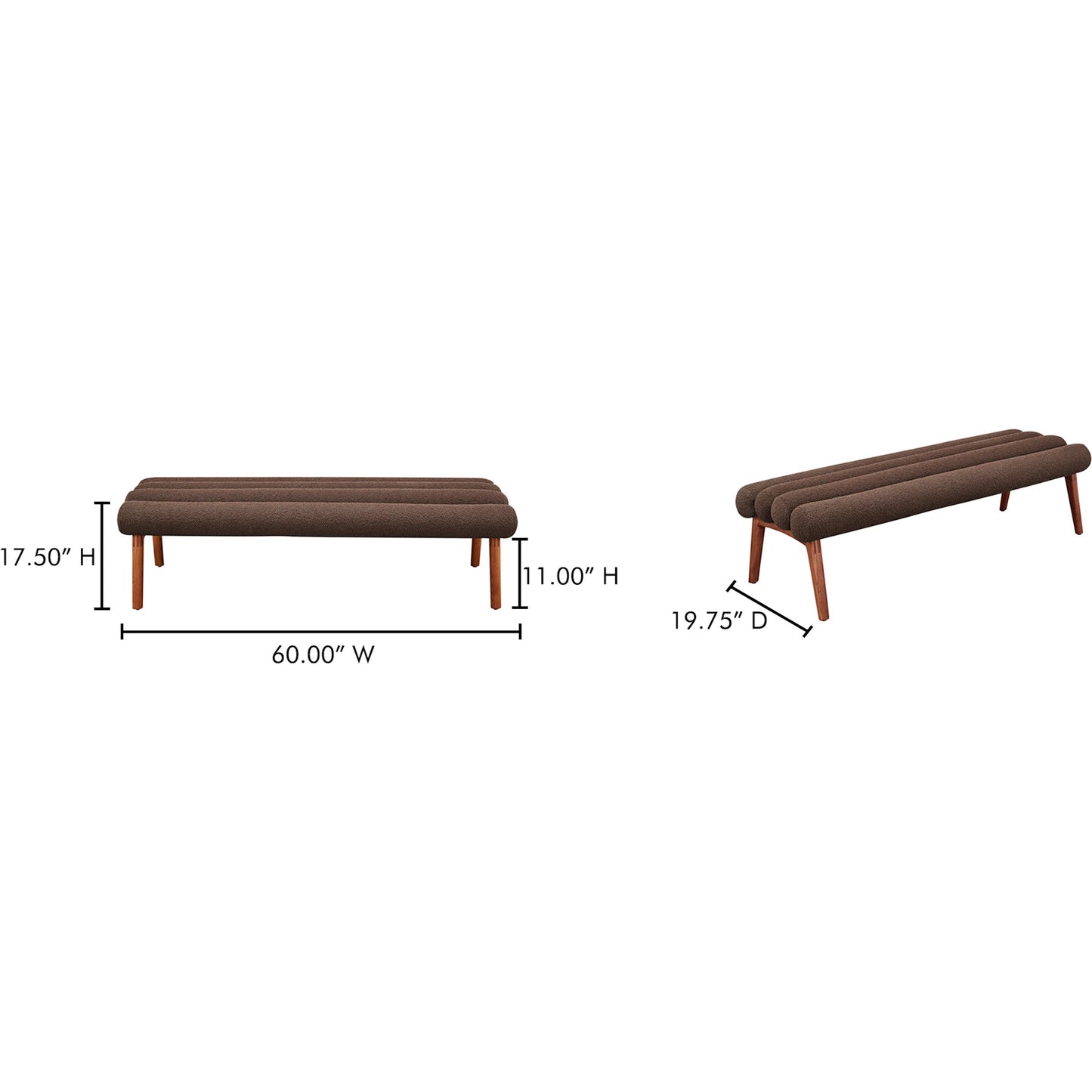 006 SI-2253597 | Lifestyle | Arlo Bench Performance Fabric by Moe's Home Collection in dark green and walnut. Made from upholstery: 100% polyester, ash wood legs, high density foam seat, plywood, metal frame in a unique style.
