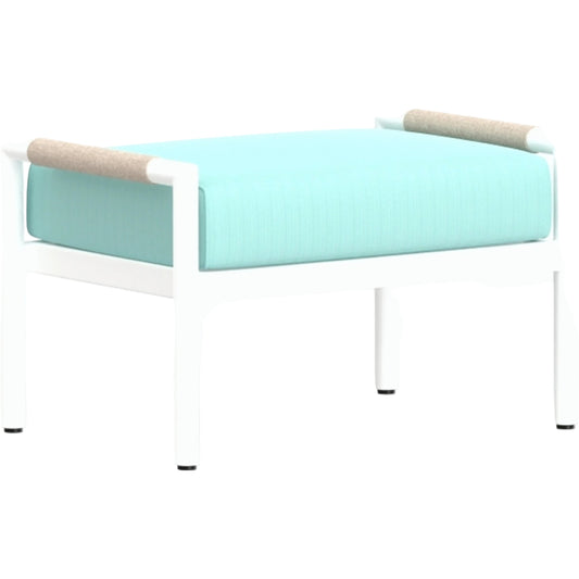 Sabbia Outdoor Ottoman by Sunset West in white. Made from olefin rope in a coastal style.