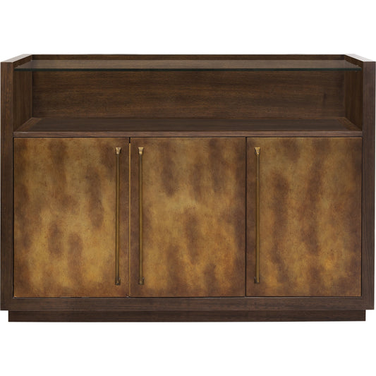 Three Door Copper Bar Cabinet by Pulaski Furniture in coffee bean brown. Made from rubberwood, mdf in a modern style.