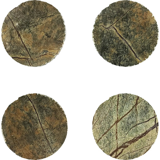 Wilderness Drinks Table by Currey and Company in antique brass, natural. Made from cast aluminum, green forest marble in a modern style.