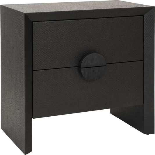 Ezra Two Drawer Side Table by Worlds Away. Made from solid wood, mdf, rattan in a modern style.