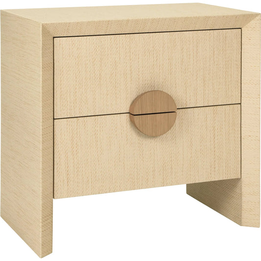 Ezra Two Drawer Side Table by Worlds Away. Made from solid wood, mdf, rattan in a modern style.