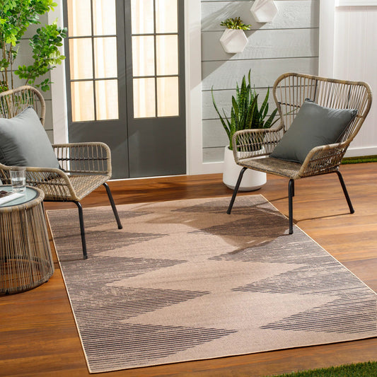 Ez Jute Rug by Livabliss in light brown, black, beige. Made from main: 100% recycled material in a modern style.