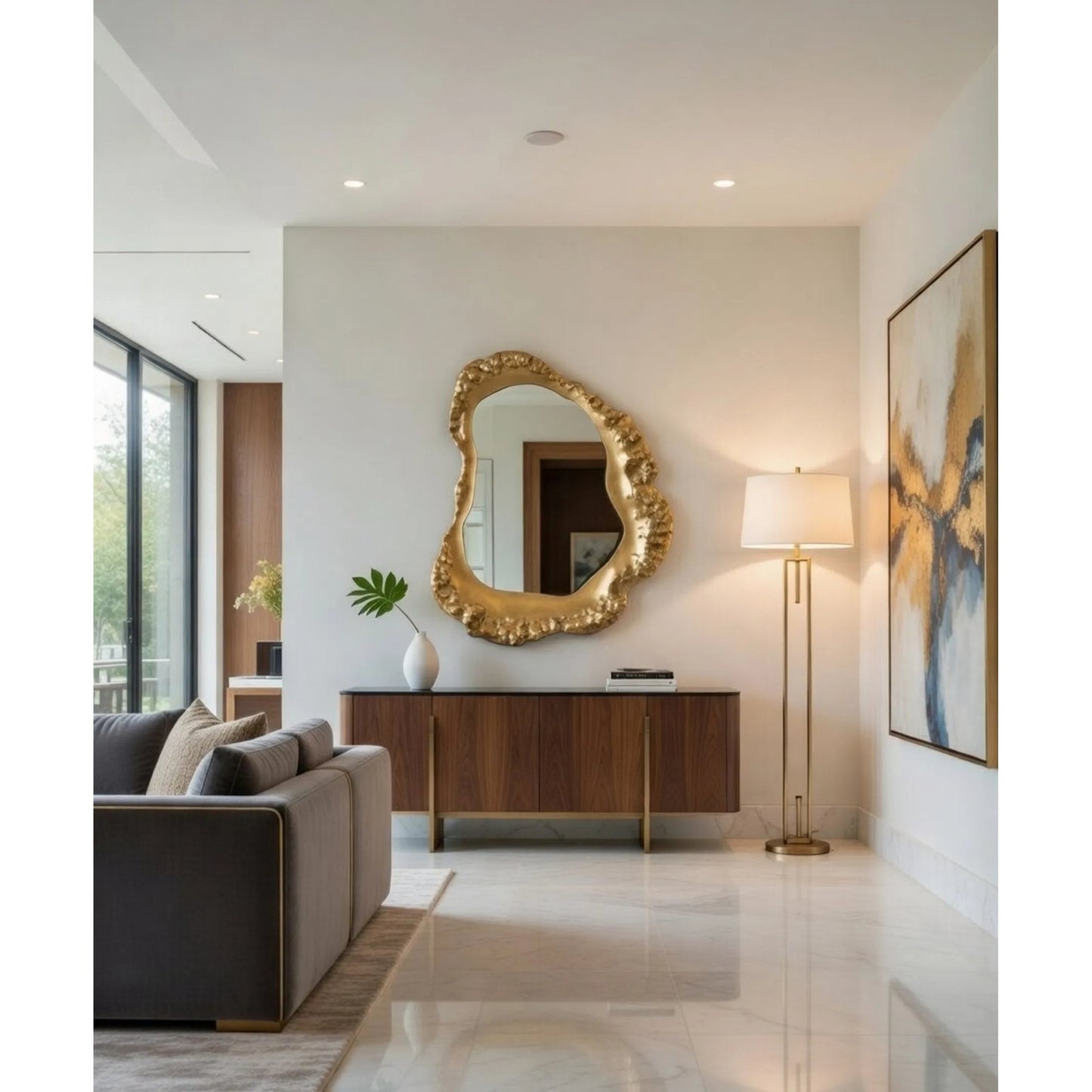 001 SI-2633307 | Additional Silo | Caldera Sculpted Metal Wall Mirror by Zentique in distressed gold and distressed gold. Made from iron, mirror, mdf in a unique style.