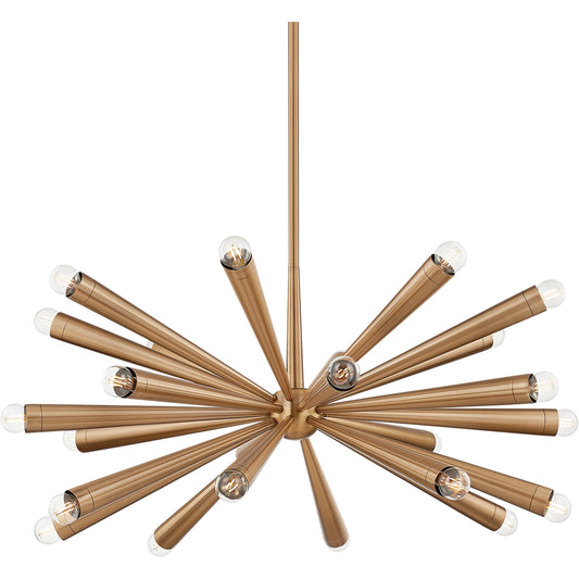 Keanu 24 Light Chandelier by Troy in patina brass. Made from brass in a modern style.