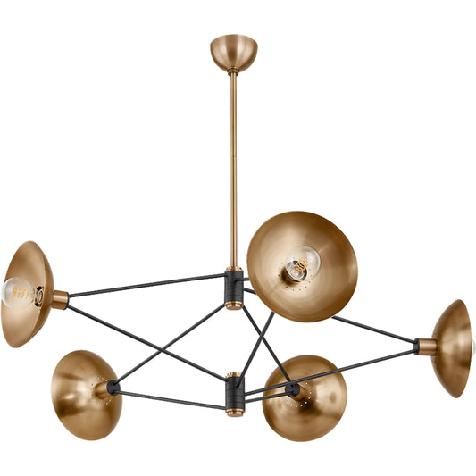 Axel 5-Light Chandelier by Troy in patina brass, soft black. Made from steel in a traditional style.