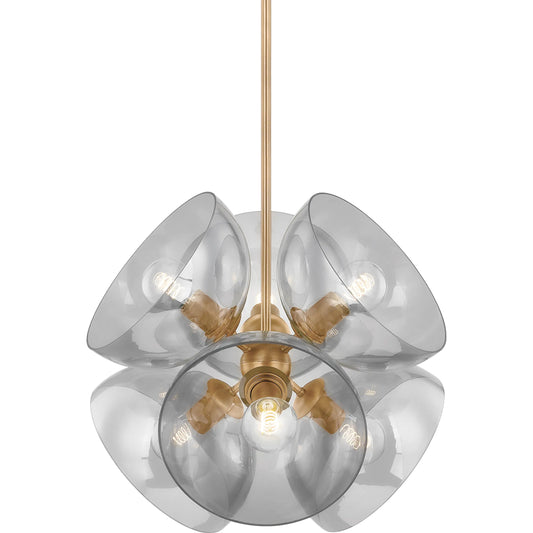 Salix 6-Light Pendant by Troy in patina brass. Made from glass in a modern style.