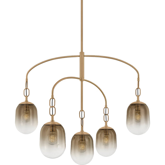 Harvey 5-Light Chandelier by Troy in patina brass. Made from steel in a modern style.