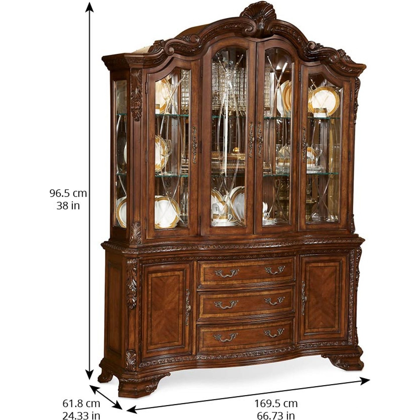 003 SR-882042 | Additional Silo | Old World China Cabinet by A.R.T. Furniture in brown and medium cherry. Made from new zealand pine solids, cathedral cherry veneer, exotic avodire veneer, glass in a traditional style.