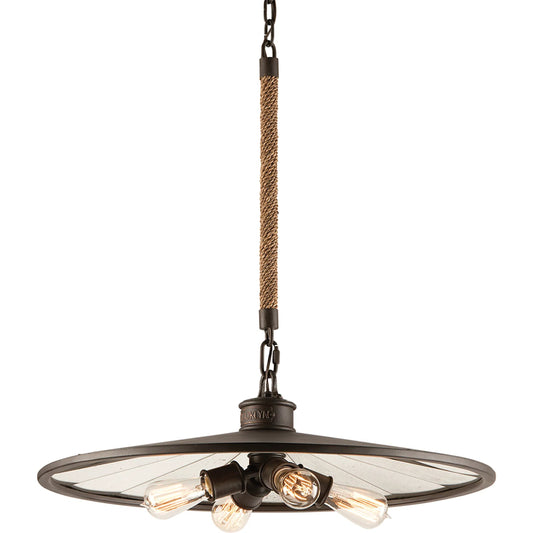 Brooklyn Pendant by Troy in heritage bronze. Made from hand worked iron in a modern style.