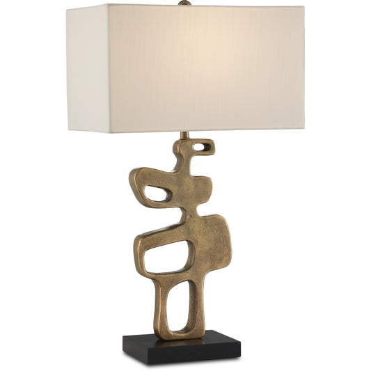 Mithra Table Lamp by Currey and Company in antique brass, black. Made from cast aluminum, granite in a modern style.