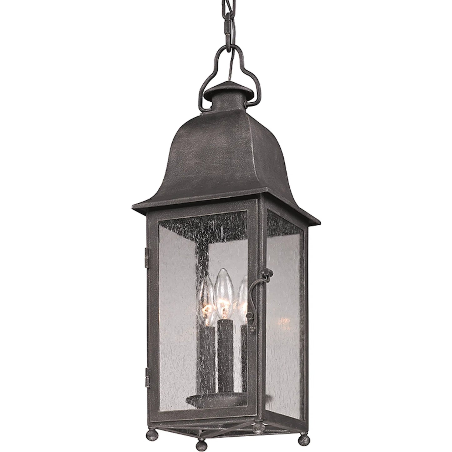 001 SI-2072797 | Primary Silo | Larchmont Hanging Lantern by Troy in aged pewter. Made from hand forged iron in a traditional style.