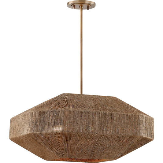 Laken Chandelier by Troy in patina brass. Made from natural woven in a rustic style.