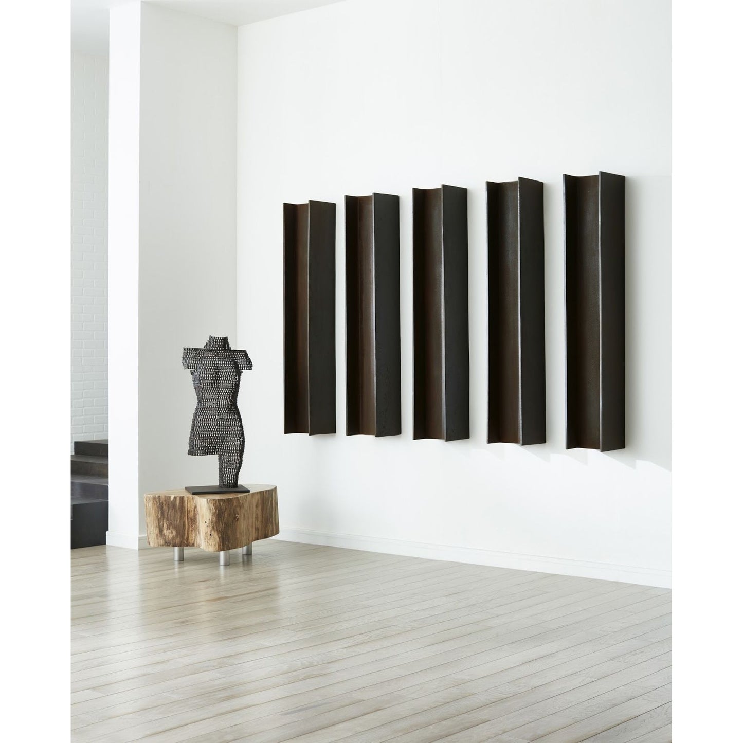 003 SR-820540 | Lifestyle | I-Beam Wall Shelf by Phillips Collection in brown and rusty iron. Made from resin in a modern style.