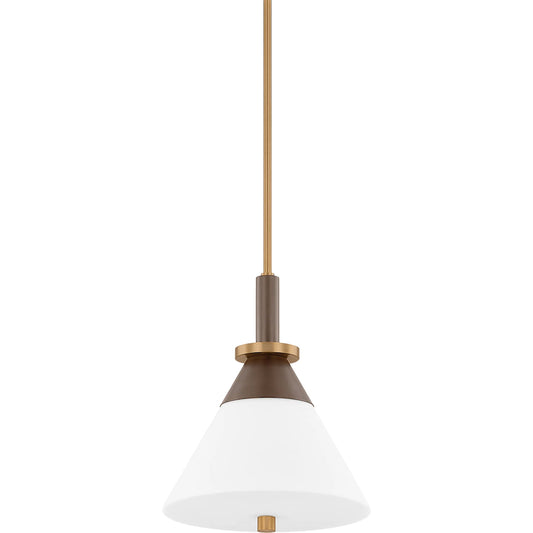 Staton Pendant by Troy in patina brass, bronze. Made from steel in a transitional style.