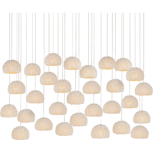 001 SI-2134115 | Primary Silo | Virtu 30-Light Rectangular Multi-Drop Pendant by Currey and Company in natural, silver. Made from clamrose shell, metal, composite in a modern style.