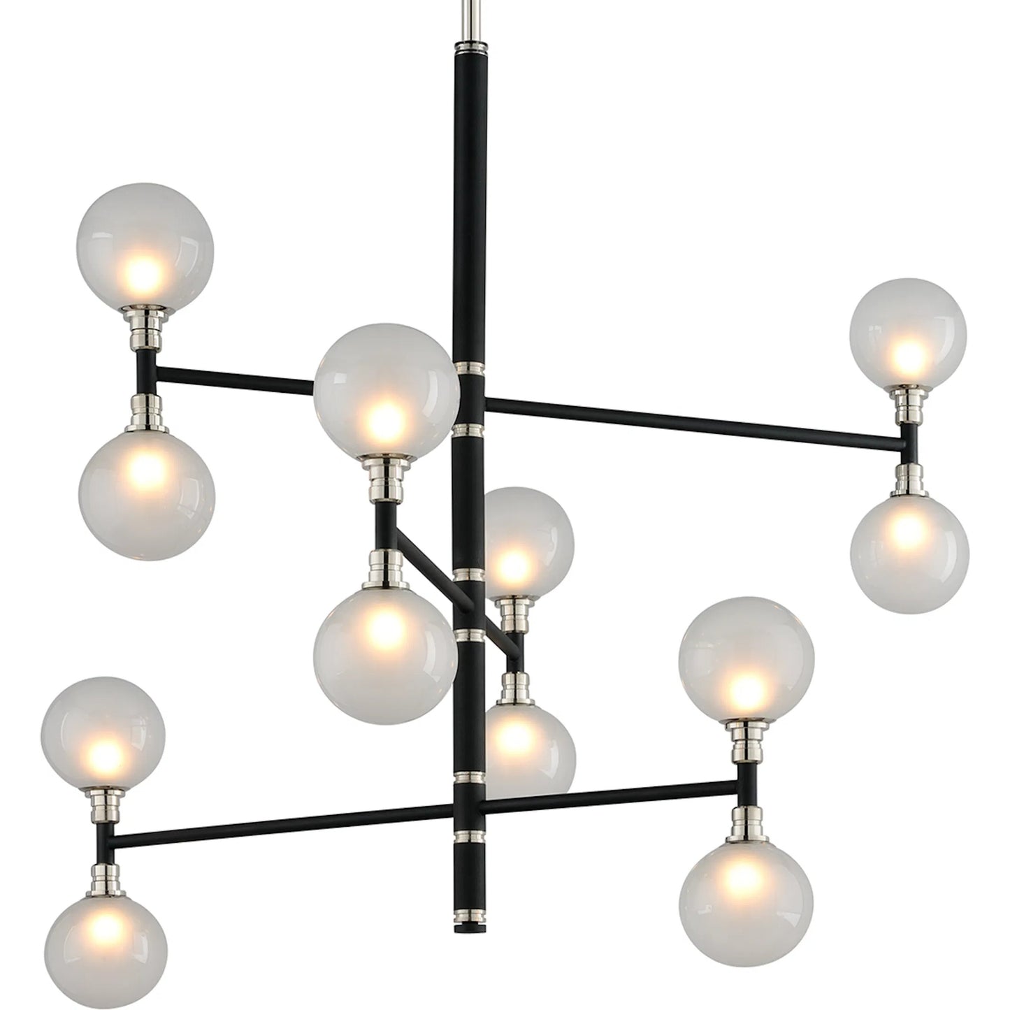 001 SI-2072598 | Primary Silo | Andromeda 3 Tier Chandelier by Troy in carbide blk with polished nickel accents. Made from hand worked iron in a modern style.
