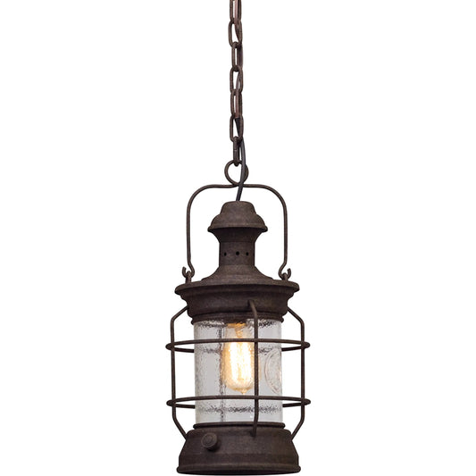 Atkins Hanging Lantern by Troy in centennial rust. Made from hand worked iron, aluminum in a traditional style.