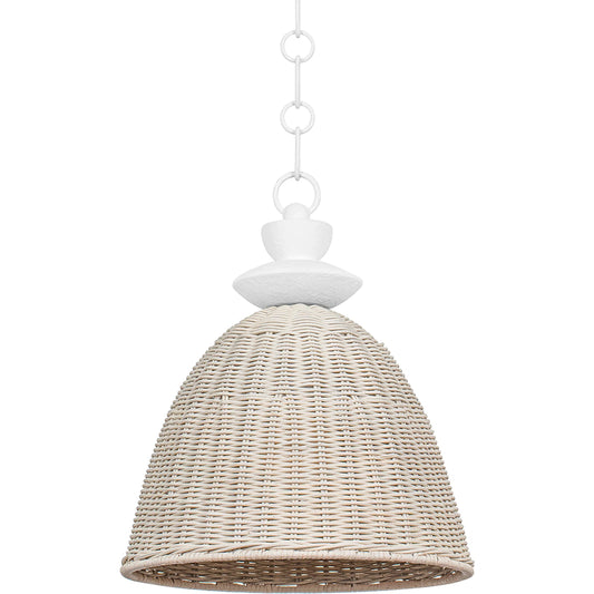Kahn Pendant by Troy in gesso white. Made from steel in a cottage & farmhouse style.