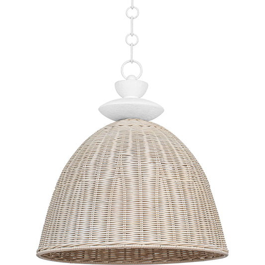 Kahn Pendant by Troy in gesso white. Made from steel in a cottage & farmhouse style.