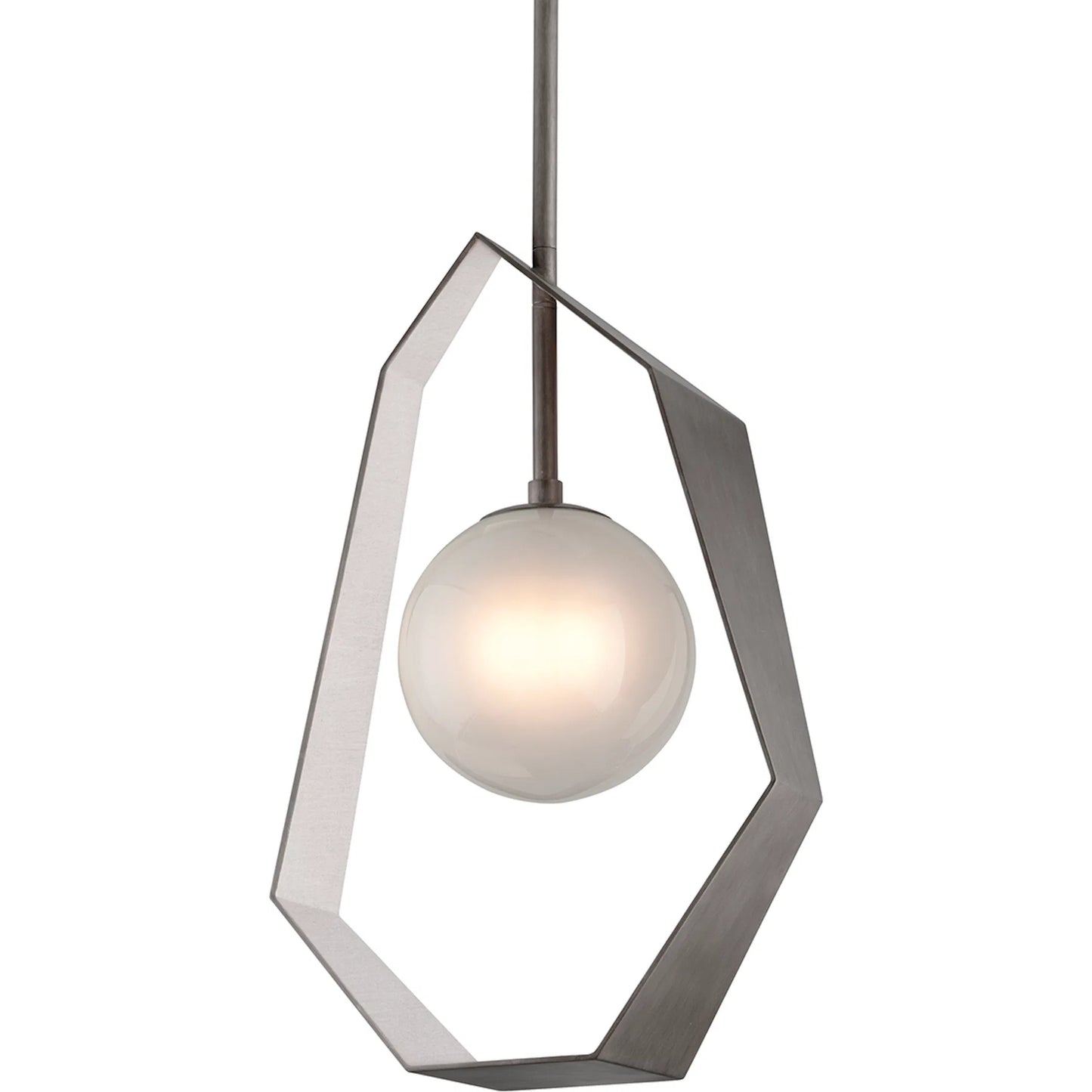 001 SI-2387251 | Primary Silo | Origami Chandelier by Troy in graphite with silver leaf. Made from hand worked iron in a modern style.