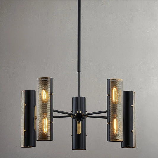 Mikka 10 Light Chandelier by Troy in patina brass, soft black. Made from steel in a modern style.