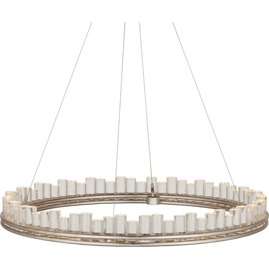 Pleiades Chandelier by Currey and Company in contemporary silver leaf, contemporary silver, clear. Made from wrought iron, seeded crystal in a modern style.