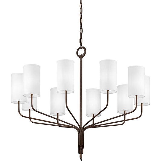 Juniper Chandelier by Troy. Made from hand worked iron in a transitional style.