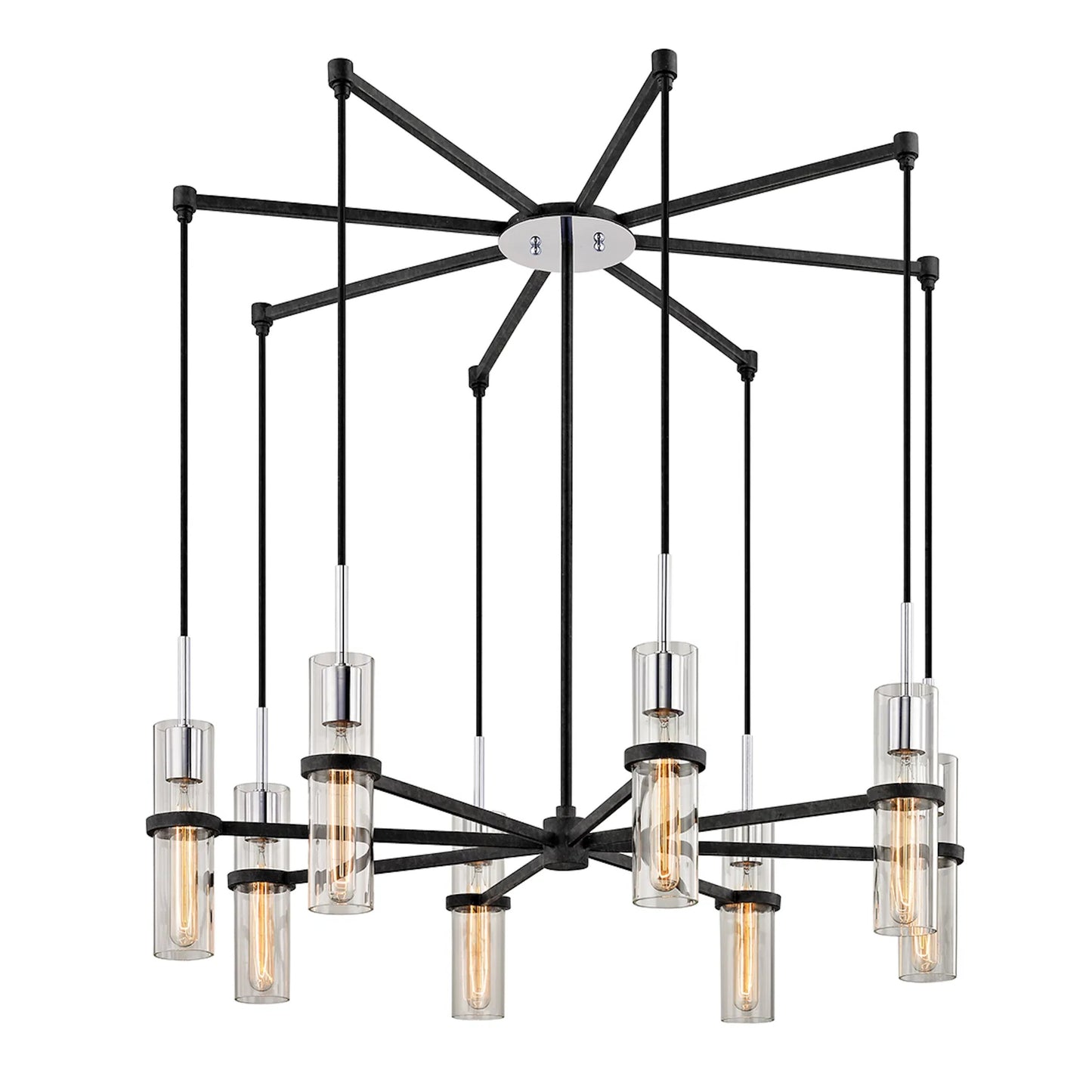 002 SI-2328453 | Additional Silo | Xavier Chandelier by Troy in textured iron, polished chrome. Made from hand worked iron in a unique style.